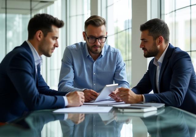 Ufficio moderno con professionisti che analizzano dati in tempo reale